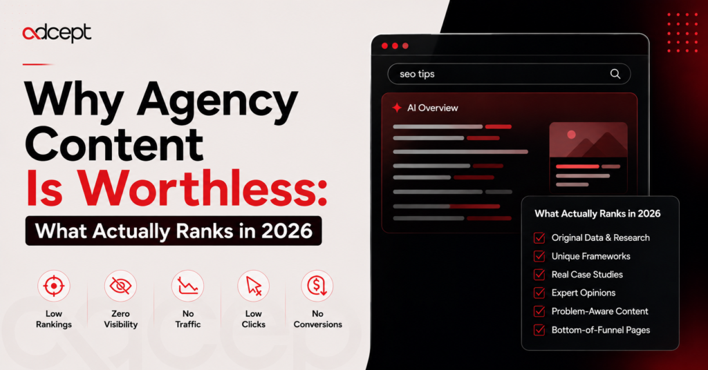Why agency content is worthless showing generic SEO blogs, content differentiation SEO, topical authority and original strategy framework